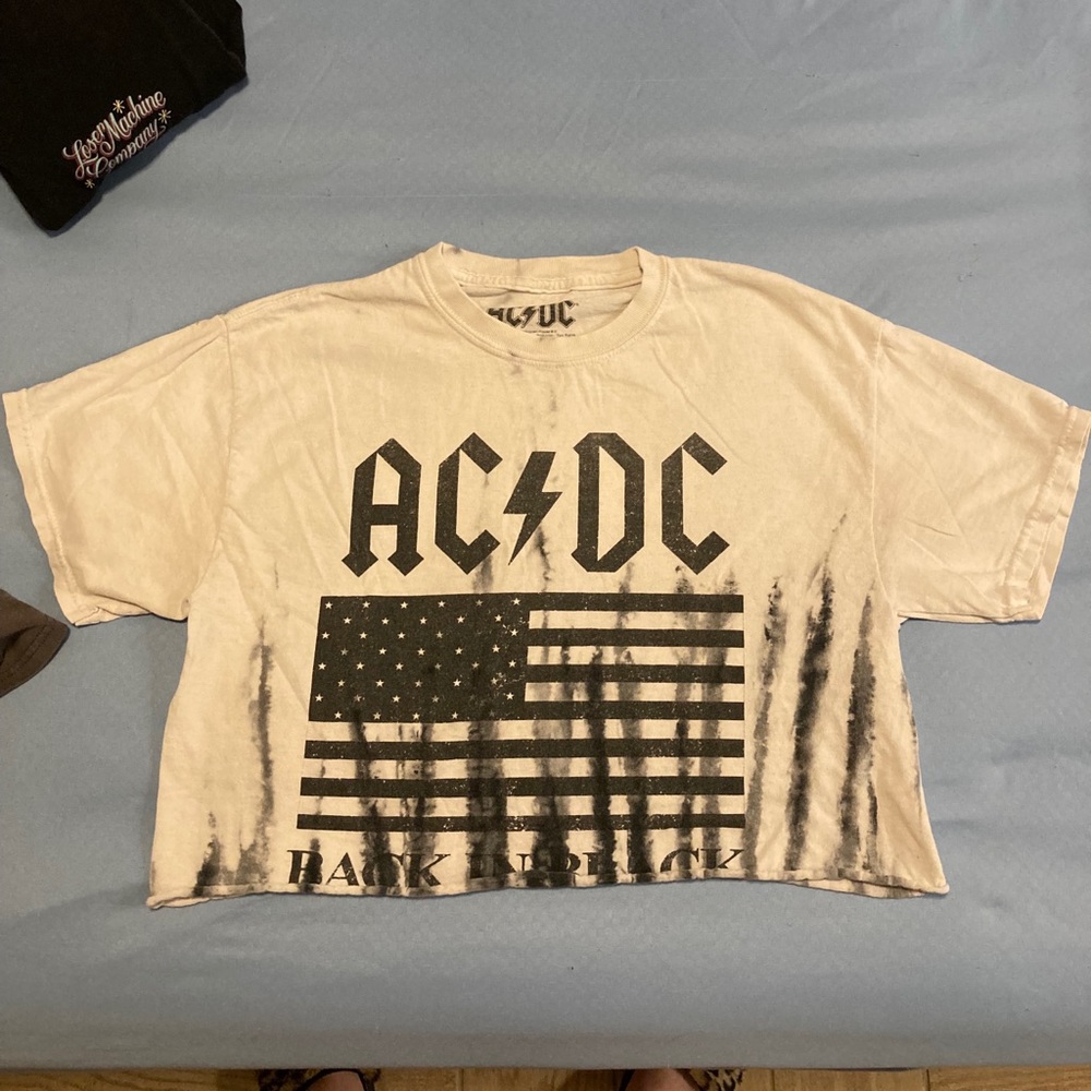 Off white and black tie dye AC/DC crop tee